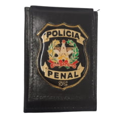 PORTA FUNCIONAL POLICIA PENAL SC COURO PRETO DISTINTIVO PRETO